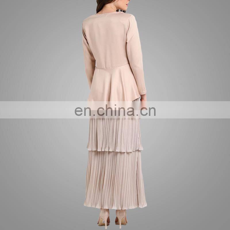 2017 Peplum Modern Baju Kurung Pleated Skirt Satin Baju Suits Muslim Women Clothing