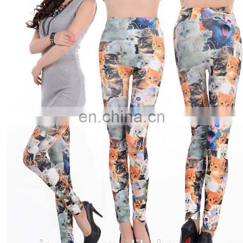 Fashion Hot Women Colorful Cat Print Stretchy Seamless Leggings Tights Pants