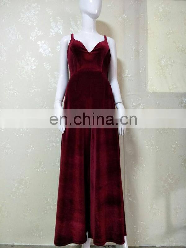 2017 new designer culotte wine red strap pantdress elegant loose maxi velvet divided skirt sexy jumpsuit for women party wear
