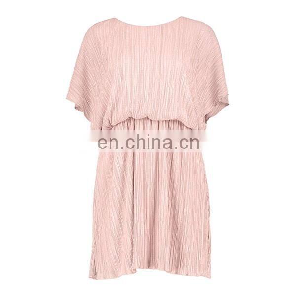 Summer Pleated Kimono Sleeve Skater Dress Elegant Women Dresses