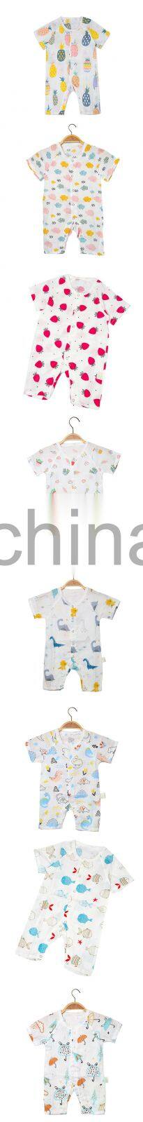 Short Sleeve Muslin Cotton Unisex Baby Romper Clothes for Newborn Infant with Button Summer