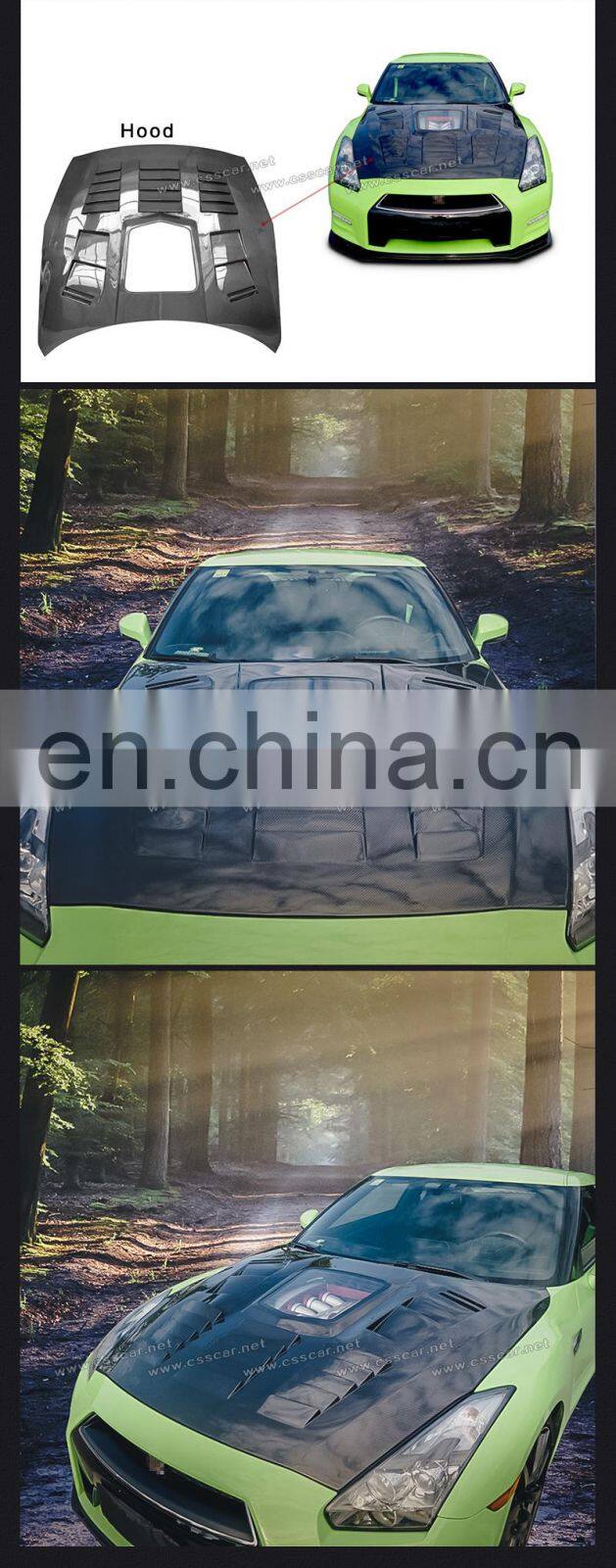 Hot Sale Carbon Engine Hood Bonnet Glass Auto Parts Suitable For Nissan GTR R35 Transparent Hood