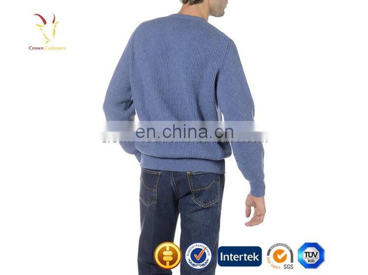 Ribbed Crew Neck Cashmere Pullover Men Knitwear Sweater