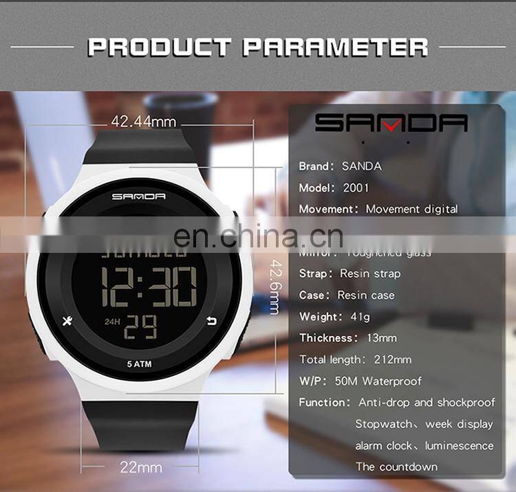 Sanda 2001 Cool Electronic Watches for Ladies Men LED Luminous Waterproof Functional Sport Digital Watch
