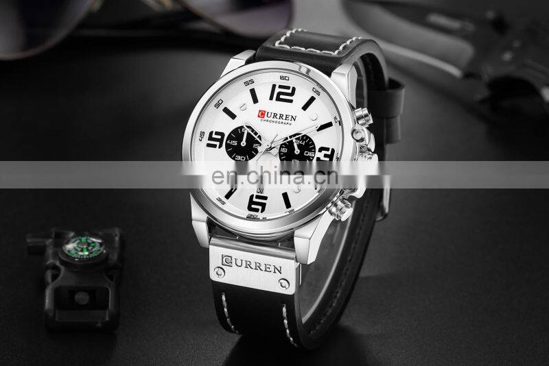 CURREN Mens Watches Top Luxury Brand Waterproof Sport Wrist Watch Chronograph Quartz Military Genuine Leather Relogio Masculino