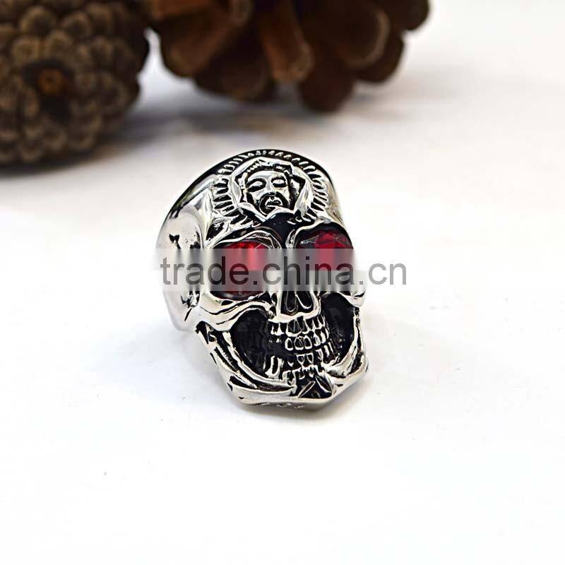 China 2016 New Products Single Stone Ring Designs Skull Rings With Ruby