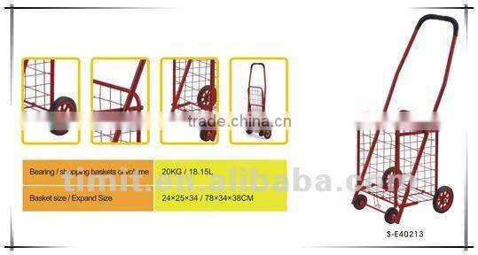 Simple Design Practical Aluminum Foldable Red Shopping Trolley Cart