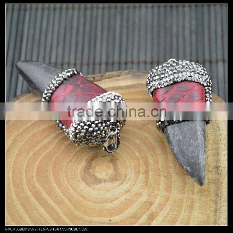 LFD-0051P ~ Wholesale New Style Mixed Color Snakeskin Ox Horn Pave Rhinestone Crystal Charms Necklace Pendant Jewelry