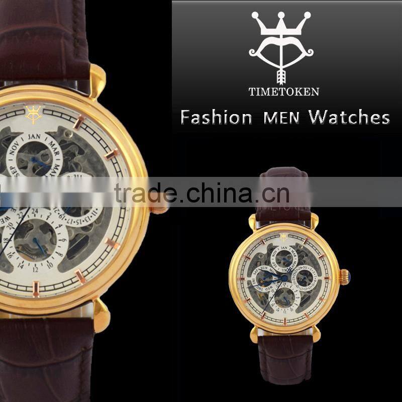High Quality Mechanical IP-Rose Gold Business Men Skeleton Watch Cases With Tourbillon