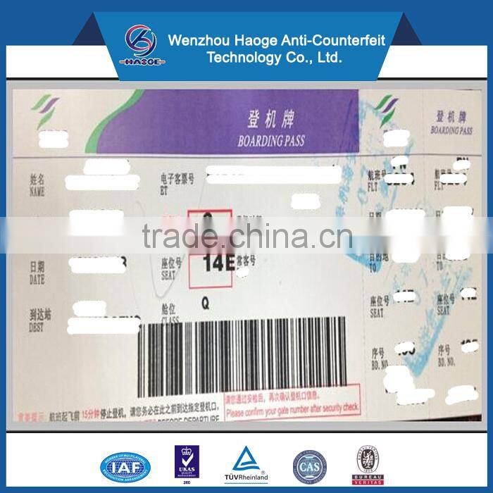 Customed airline thermal boarding pass ticket & entrance ticket coupon
