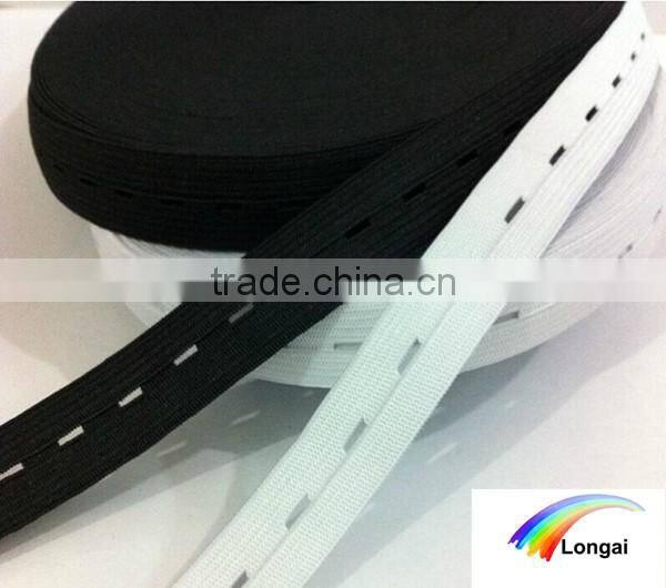 1cm 25cm white/black woven elastic webbing belt with button hole elastic band
