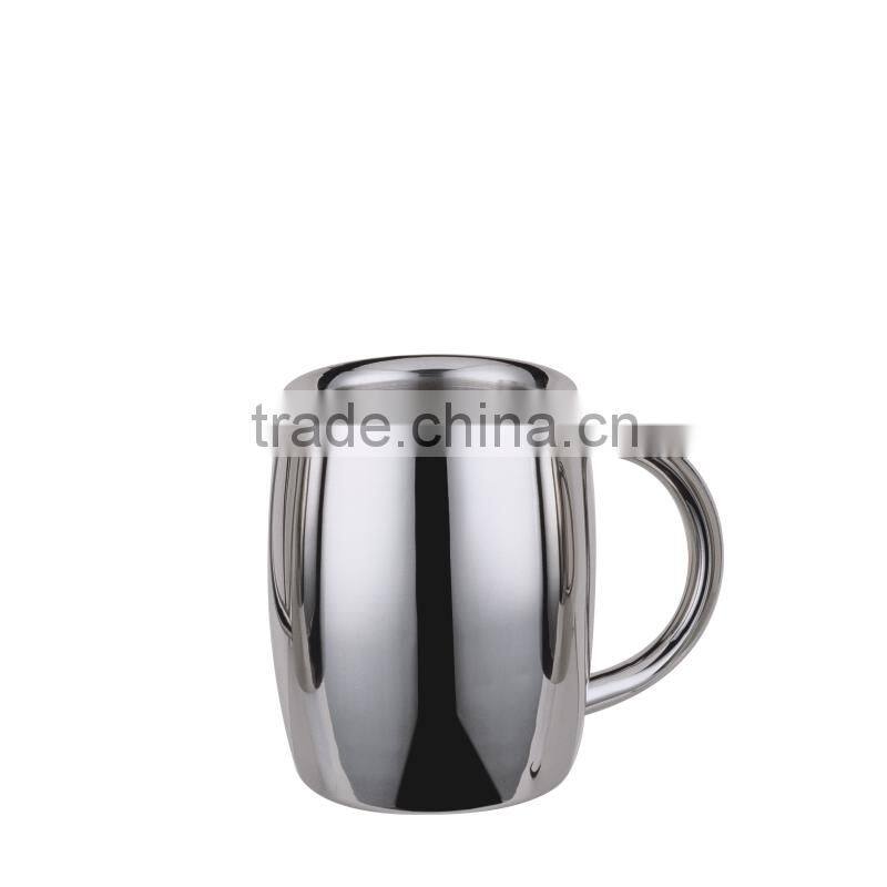 Barrel shaped stainless steel mug with big handle