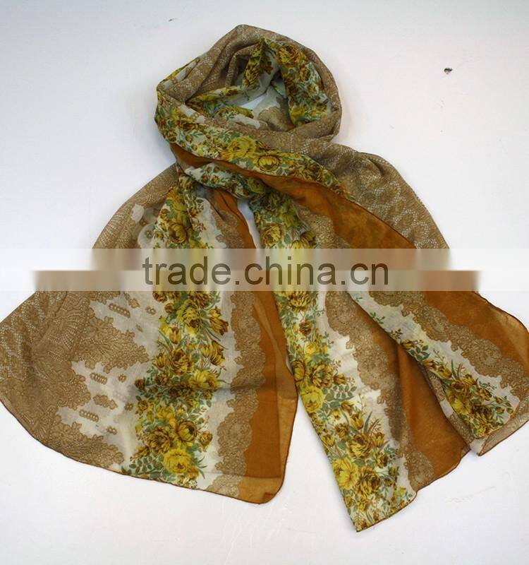 Wholesale Flower Design Printed Plain 100% Viscose Scarf