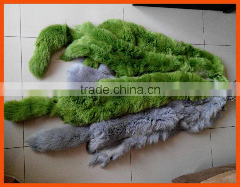 Fox fur skins dyed in different colors