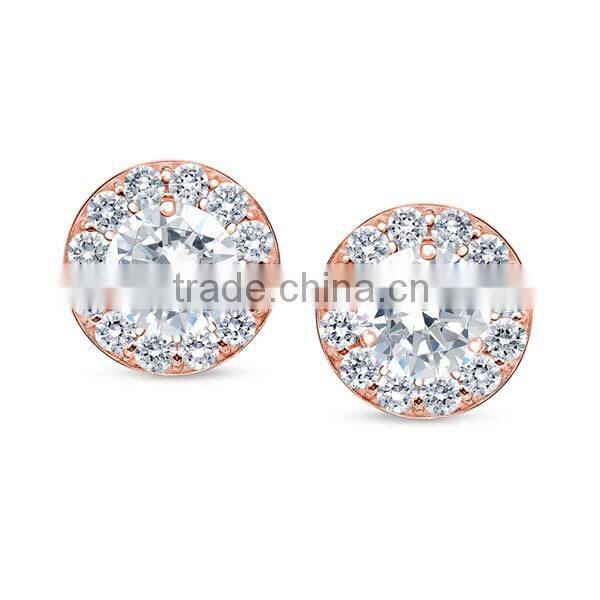 925 silver earrings Rose Gold Round Diamond Halo Stud Earrings ladies earrings designs pictures