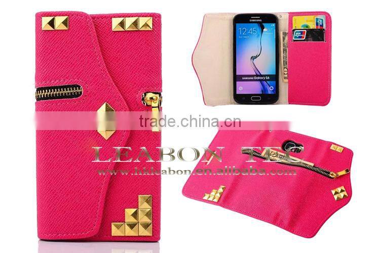 Leather Wallet Book Case Cover for Samsung Galaxy S6 Edge with zipper