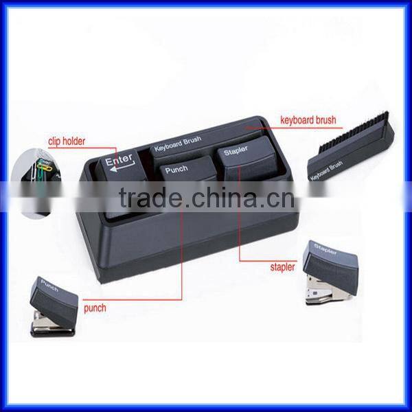 Multi purpose office Keyboard Stationery with brush stapler paper punch, school desk drawer organizer keyboard stationery
