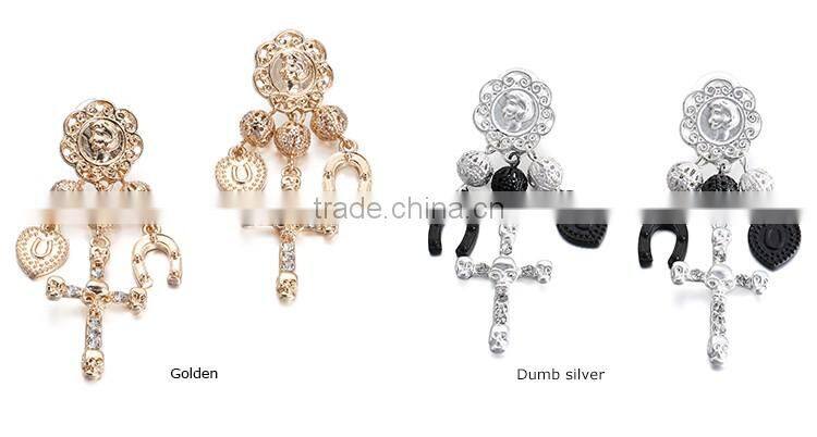 jewelry fashion gold earring, fashion earring, alloy dangle skull earrings jewelry