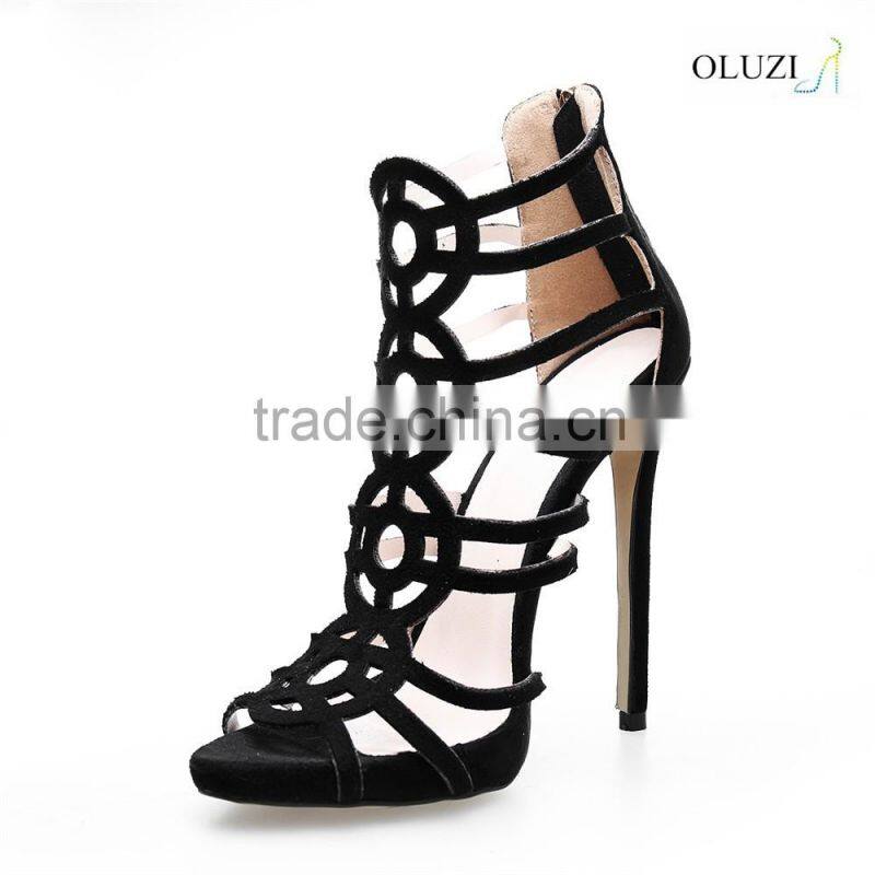 OLNS004 Classics ladies black high heel dress sandals Suede platform heels Metal strap decorated women sandals shoes