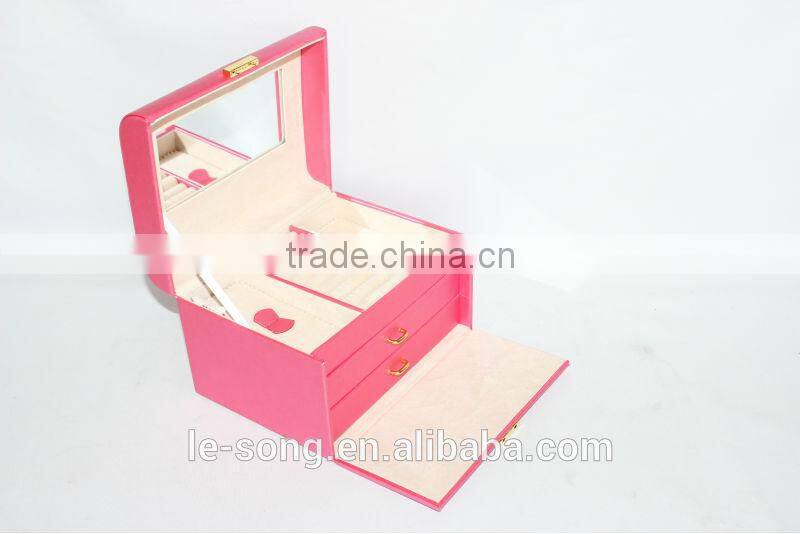 portable rectangle pink grand jewelry box