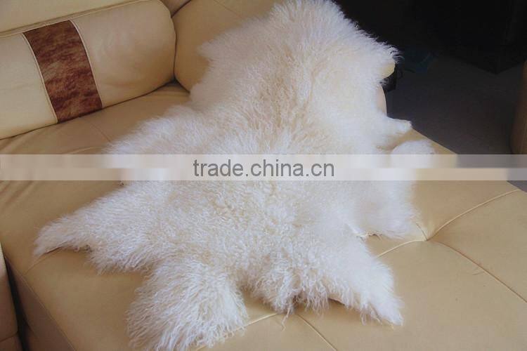 White Color Mongolian Sheep Fur Skin / Long Haired Sheep Fur Skin