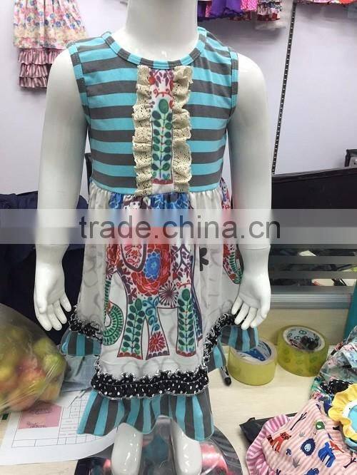 2016 Newest boutique girls summer outfits popular style squirrel printing top cotton ruffle outfits