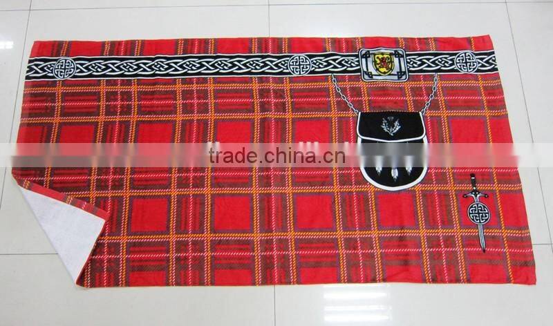 100% cotton velour printed scottish plaid beach towel plaid printed scottish beach towel