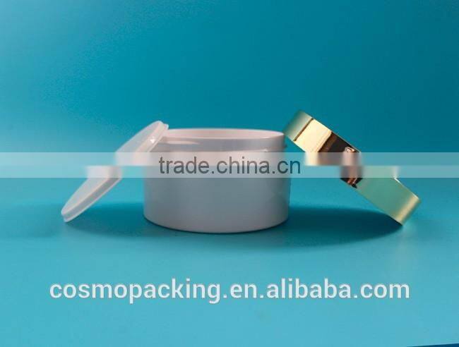100ml 100g empty white PET plastic cream jar container with gold aluminium lid