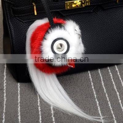 High quality real fur Keychain bag charm fasion owl fur keychain