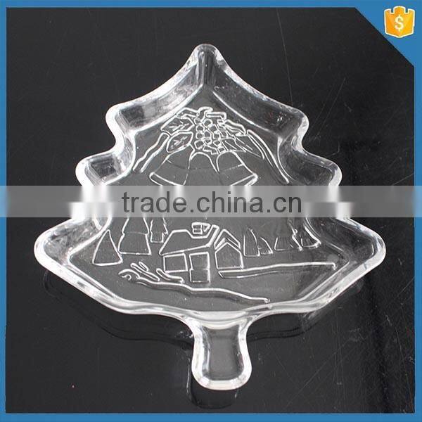 New products clear glass christmas tree plate