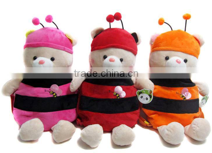 2016 new style high quality cartoon bee bear colorful kids plush backpack bag