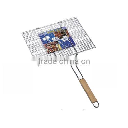 Wood Handle Rectangle BBQ Grill Grates Wire Mesh 32x19cm