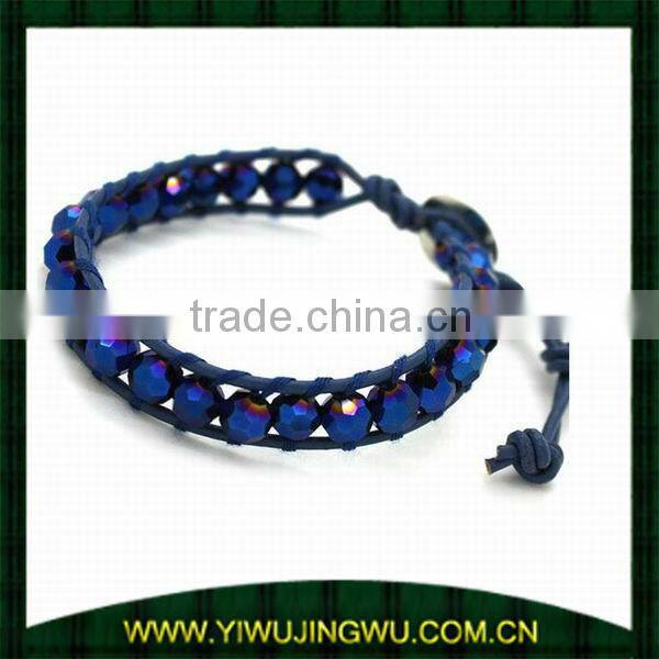 2013 wholesale Silver Beaded Leather Bracelet
