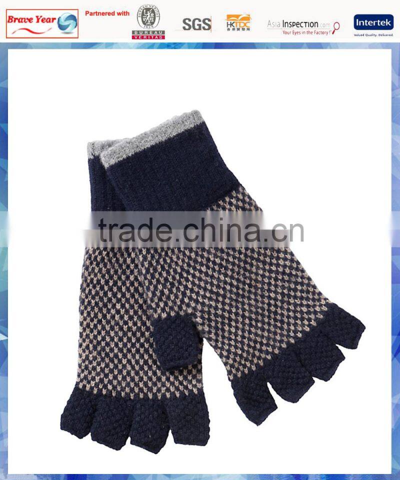 bird eyes knitted half finger men winter gloves