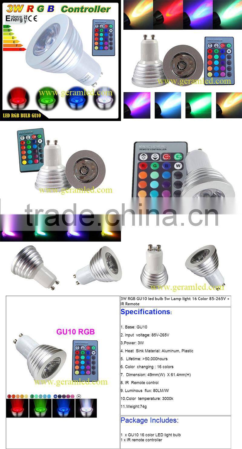 3W RGB GU10 MR16 E14 B22 E27 Remote Control 16 Color RGB LED Bulb Light