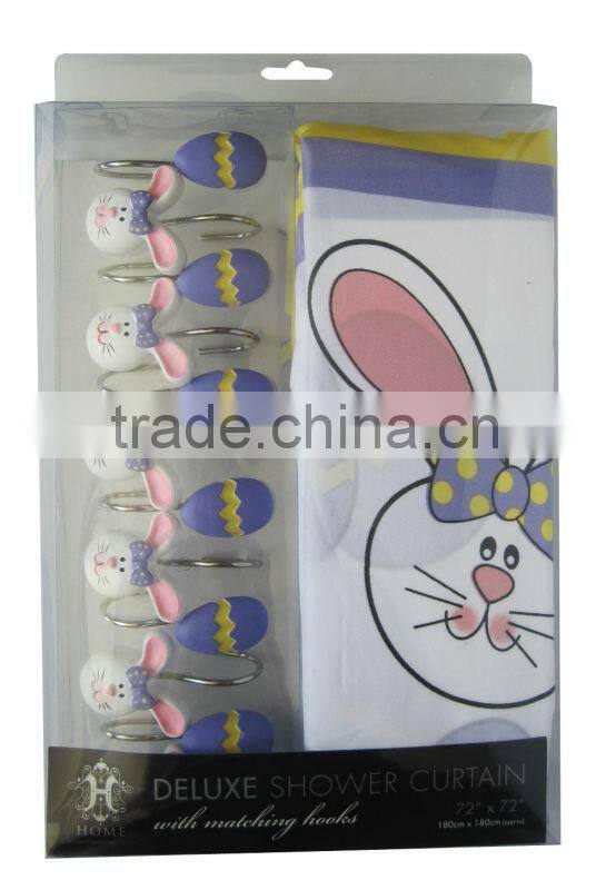 shell style polyester shower curtain with resin hooks