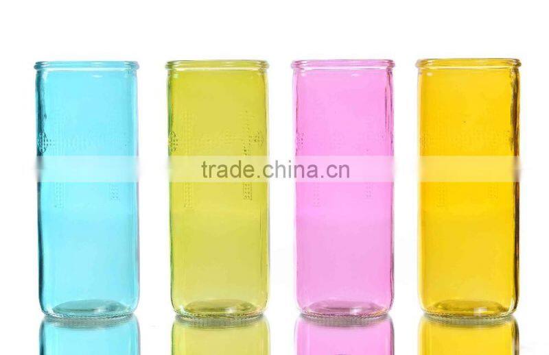 Cross Embossing Cylinder Colored Glass Vase
