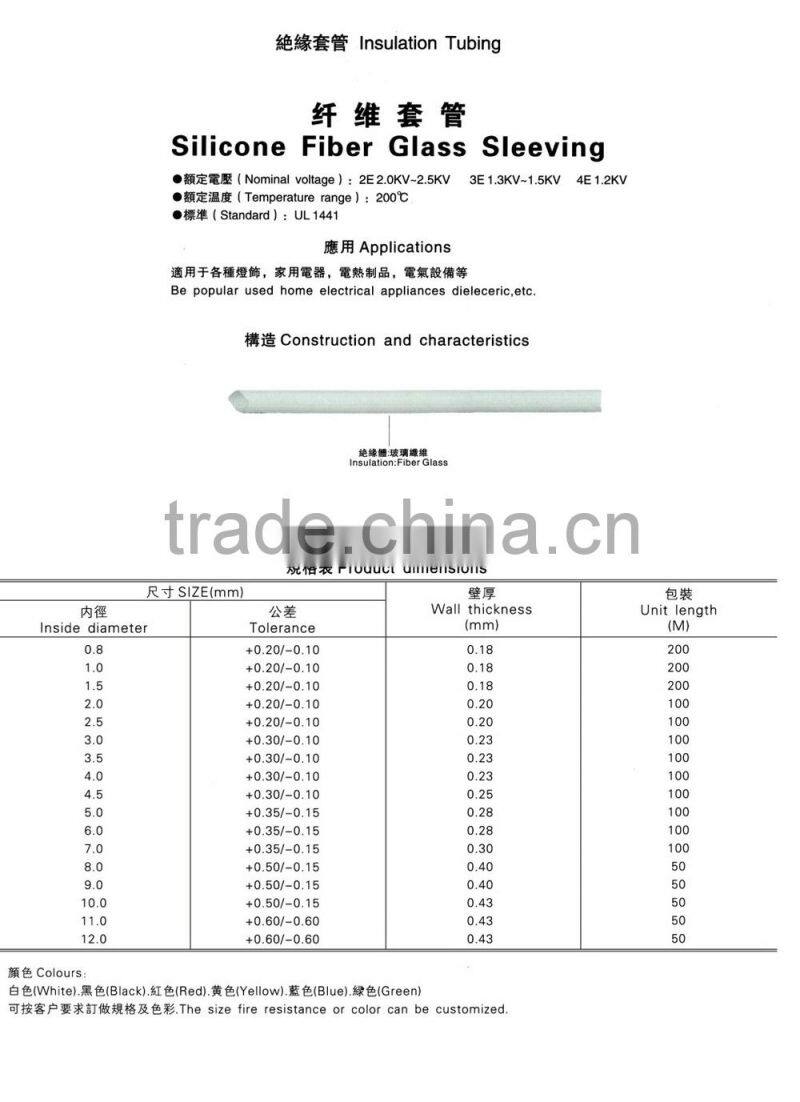 high temperature silicon fiber glass sleeving