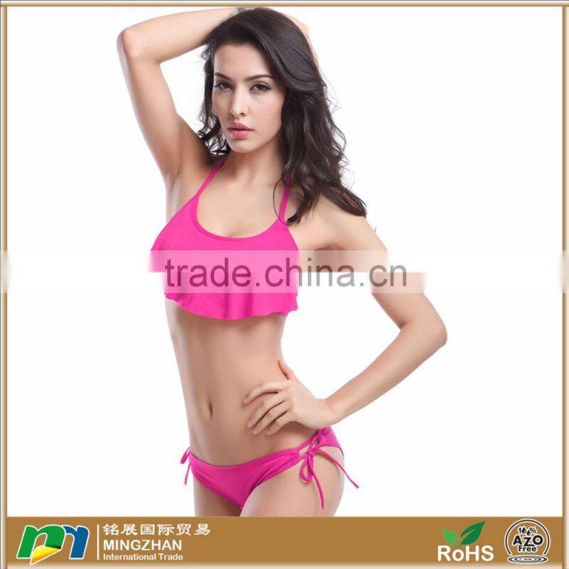 Women's Sexy Halter Ruffles Top Strings Bottom Bikini Sets Swimsuits