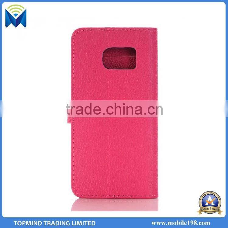 Cheap Litchi Pattern PU Wallet Leather Case for Samsung Galaxy S7 Edge with Card Slot