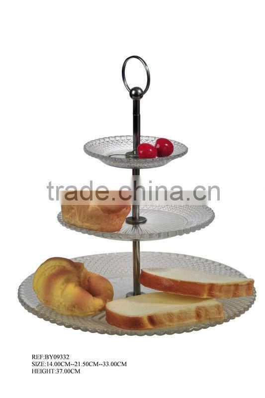 3 layers clear glass cake plate