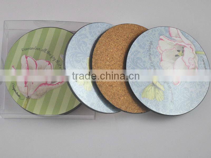 Custom made wood cup pad , cork mdf coaster set