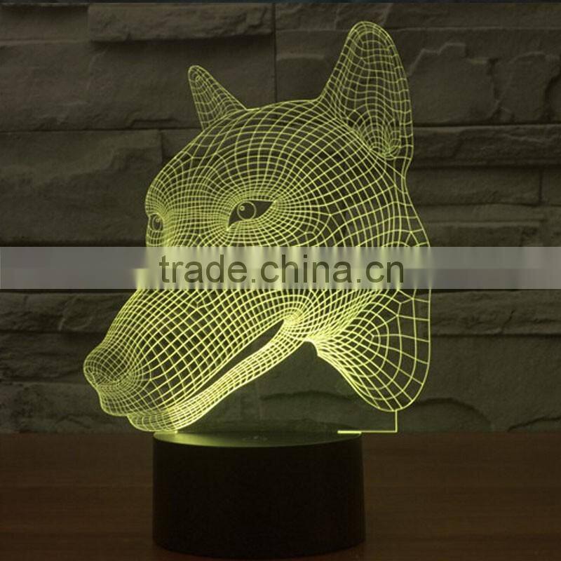 Creative Vision 3D Dog Head Shaped LED 7 Colors Flashing Touch Control Acrylic Night Light