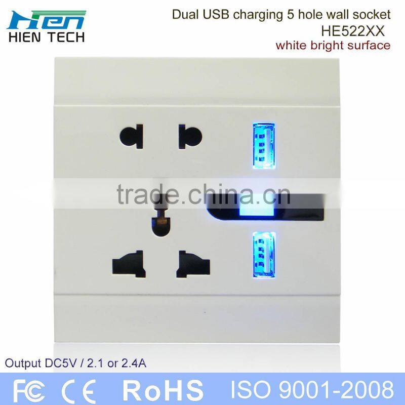 13A electricial wall socket Universal 5 pin usb plug/usb socket/usb wall socket