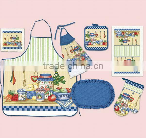 silk screen pigment printing vintage style apron set with chinese hot pot set