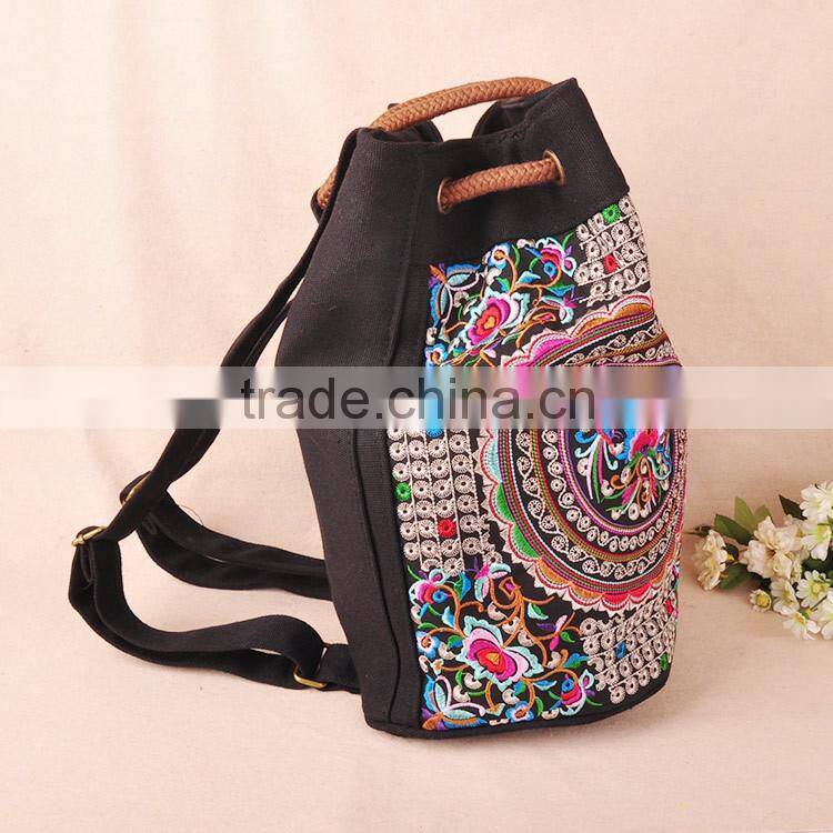 China wholesale ethnic embroidery canvas woman backpack