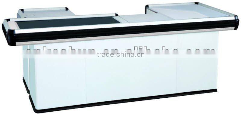 cash checkout counter with conveyor belt