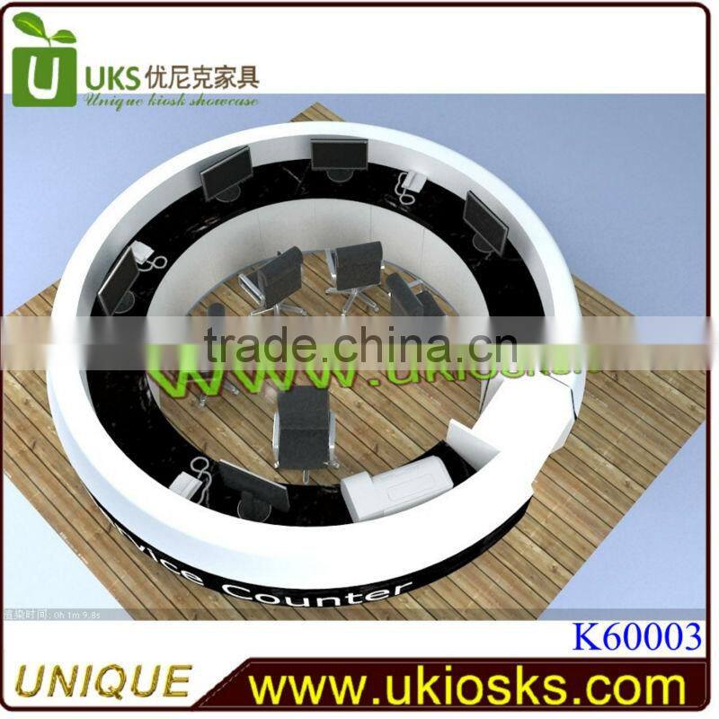 2014 Modern design white painting reception counter with glass