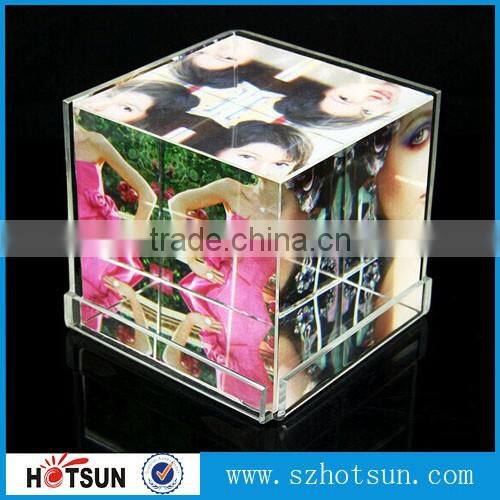 Clear solid acrylic photo block with picture sticker perspex picture block