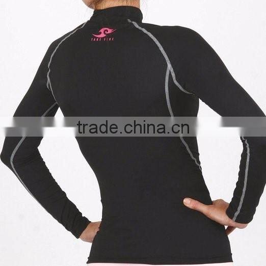 China facotry price Womens Skin Tight Compression Baselayer T Shirt Running Black Top